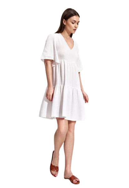 Sukienka letnia mini rozkloszowana falbanki krótki rękaw biała